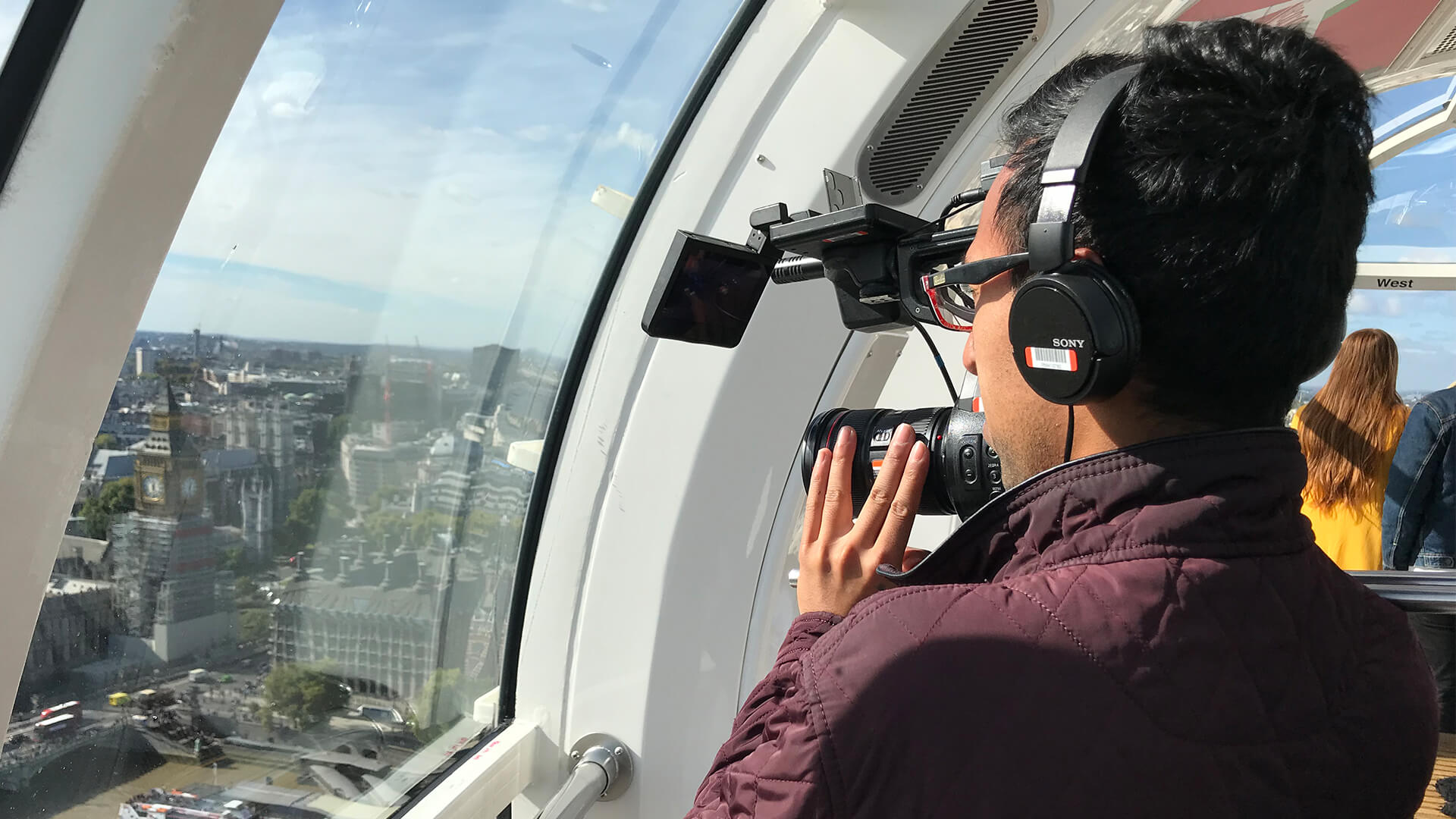 London eye pod filming with camera looking at stage entertainment